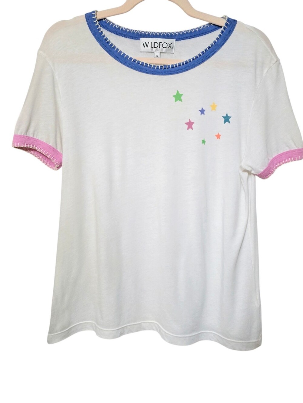 NWOT WILDFOX Blanketstitch Ringer Tee Shirt Stars Graphic Small